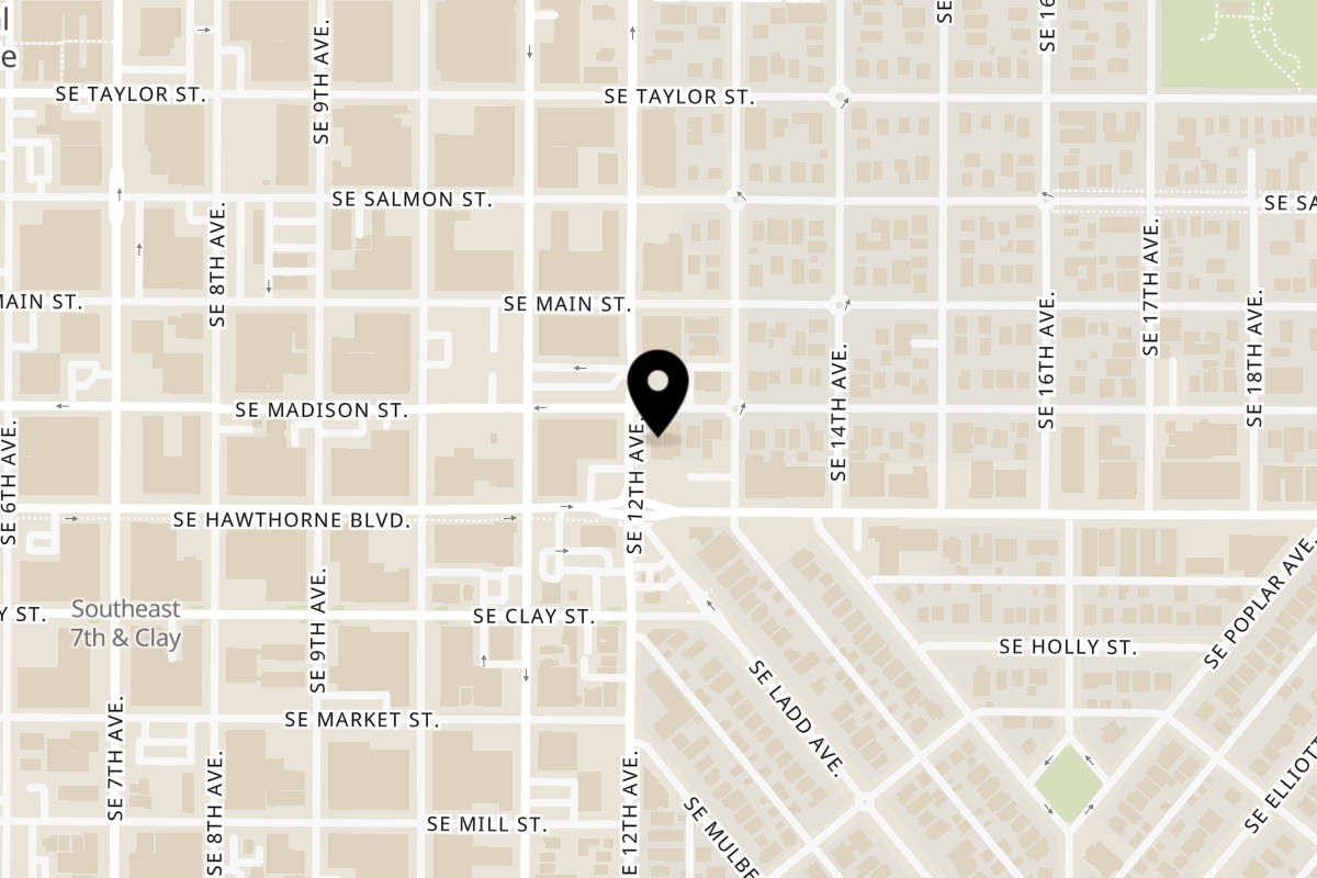 Map showing the location of Que Pasa Cantina on 1408 SE 12th Ave in Portland